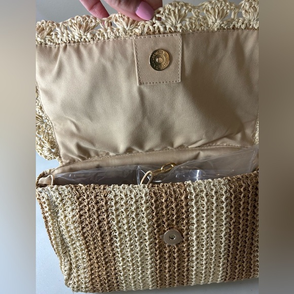 Shiraleah Sandy Paper Straw Shoulder Bag Clutch Gold Chain Strap NWT - Picture 5 of 8